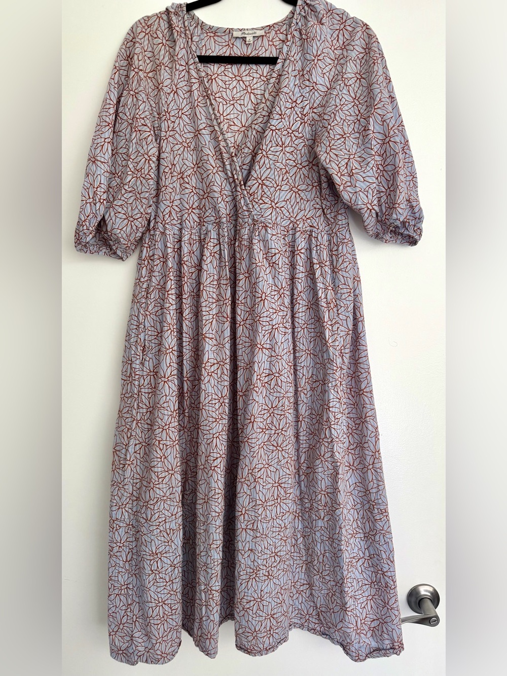 Madewell Light Blue Maxi Dress with Rust Floral Pattern